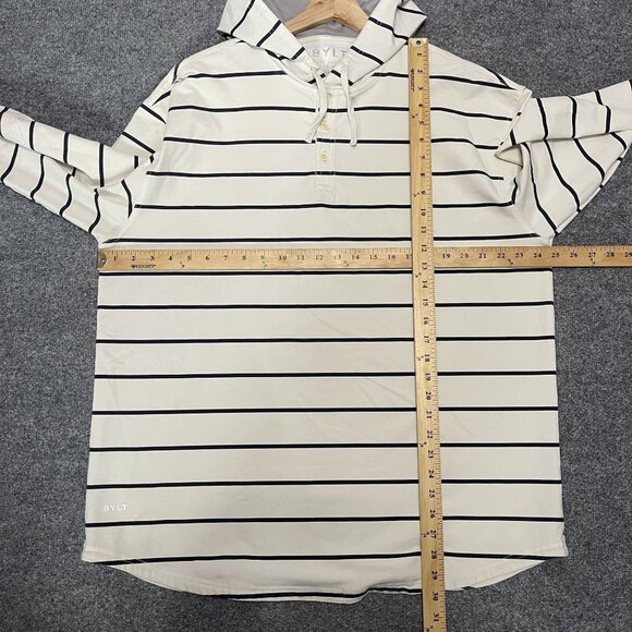 BYLT Mens Drop Cut L/S Hooded Henley Lux XXL Off-White Navy Striped - Picture 7 of 7
